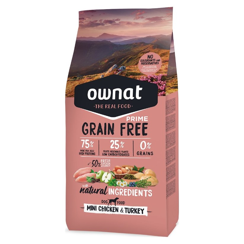 OWNAT Grain Free Prime Mini Croquettes Chien Poulet Dinde 3kg