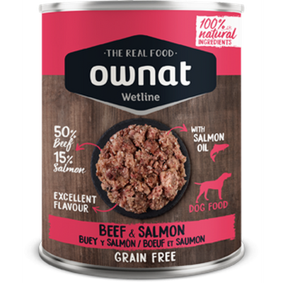 OWNAT Wetline Boeuf et Saumon pour Chien Adulte 395g