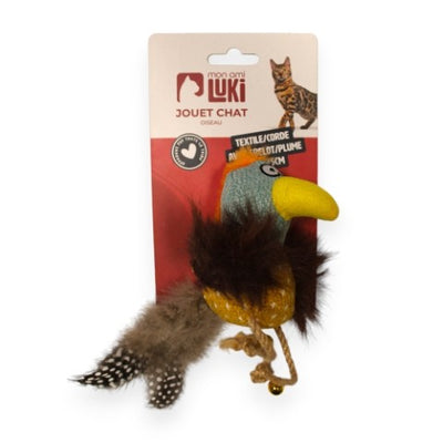 ZOOMALIN Jouet chat corde et plume forme oiseau 16x15cm