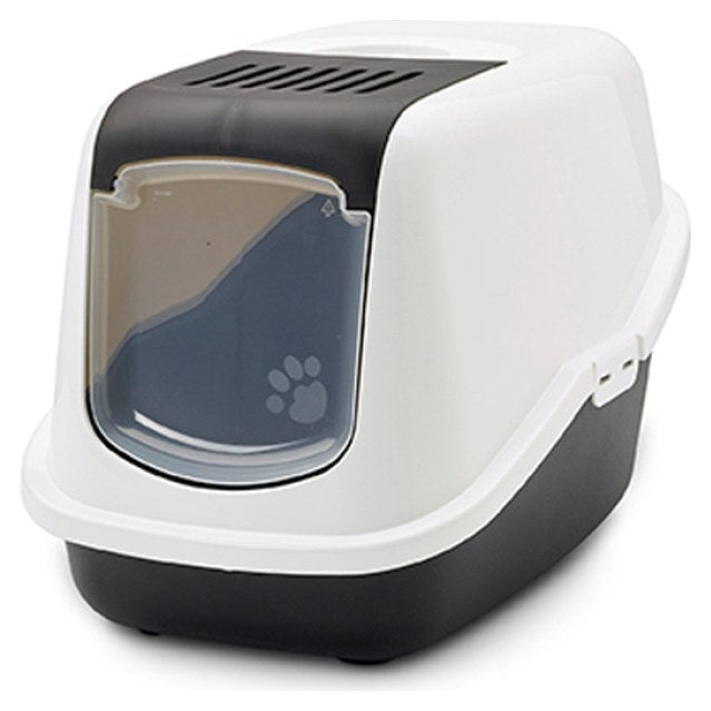SAVIC Nestor Maison de Toilette pour Chat Blanc et Noir 56x39x38,5cm