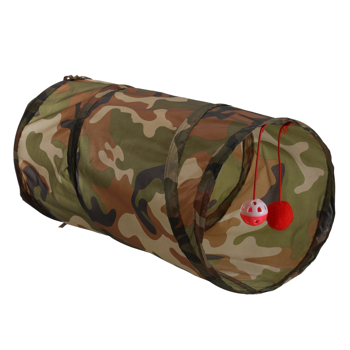 Tunnel rétractable Mon Ami Luki kaki camouflage avec jouet et grelot, 50 x 25 x 25 cm