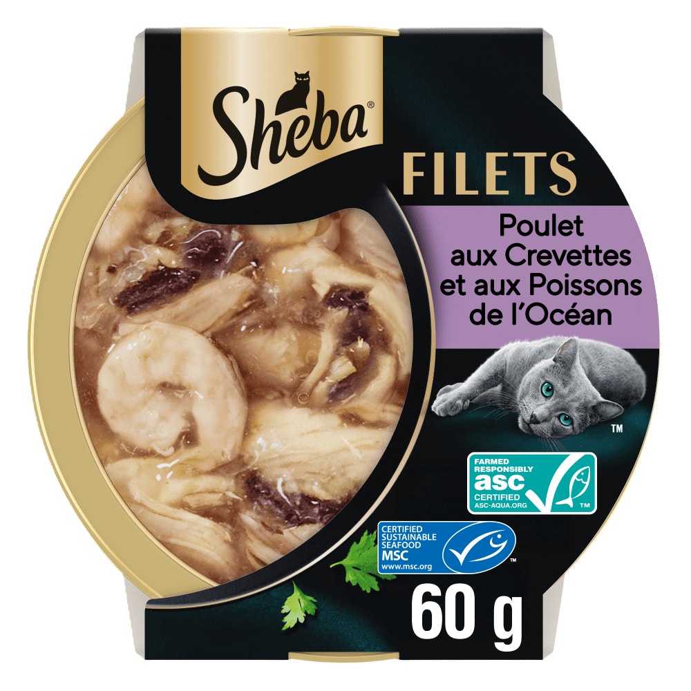 SHEBA Filets Poulet, Crevettes et Poissons de l'Océan 60 g (barquette)