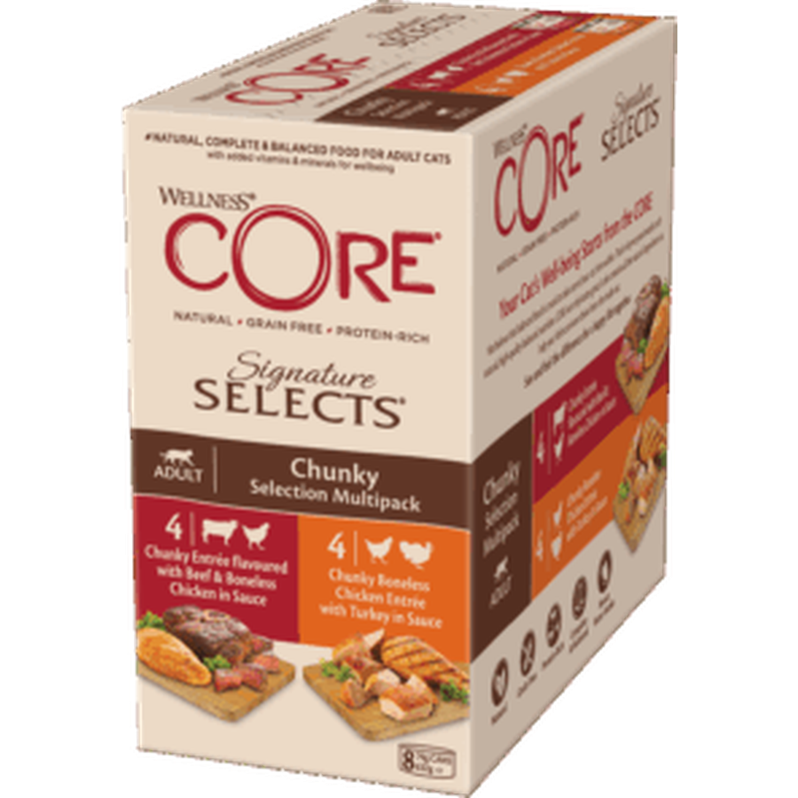 WELLNESS CORE Signature Selects Mélange de Sélection Tendre Morceaux Nourriture humide pour Chat Adulte 8x79g