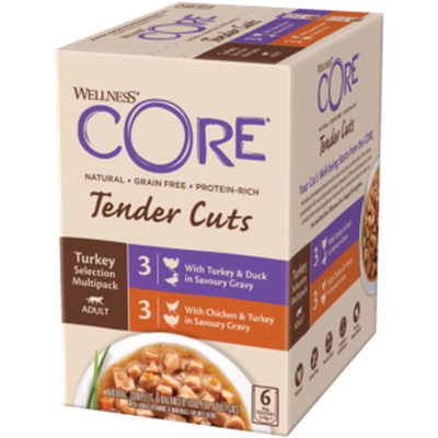 WELLNESS CORE Tender Cuts Nourriture humide pour Chat Sélection de Dinde 6x85g
