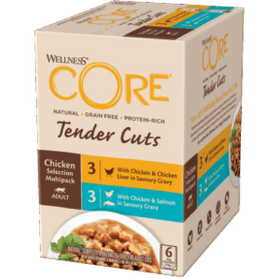 WELLNESS CORE Tender Cuts Nourriture humide pour chat Poulet et Foie de Poulet 85g