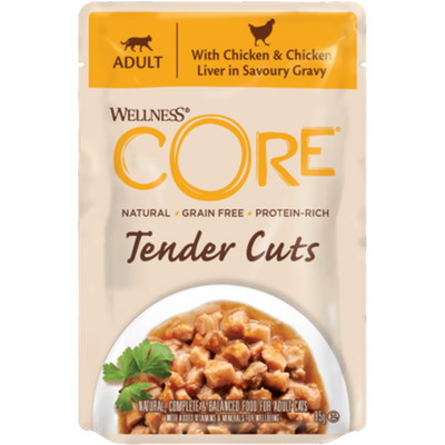WELLNESS CORE Chat Tender Cuts Nourriture humide Poulet Foie de poulet 6x85g