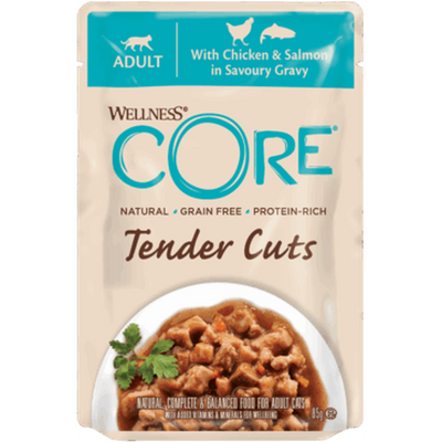 WELLNESS CORE Chat Tender Cuts Nourriture humide Poulet Saumon 85g