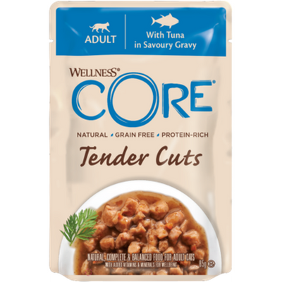 WELLNESS CORE Tender Cuts Chat Adulte Nourriture Humide Thon en Sauce 85g